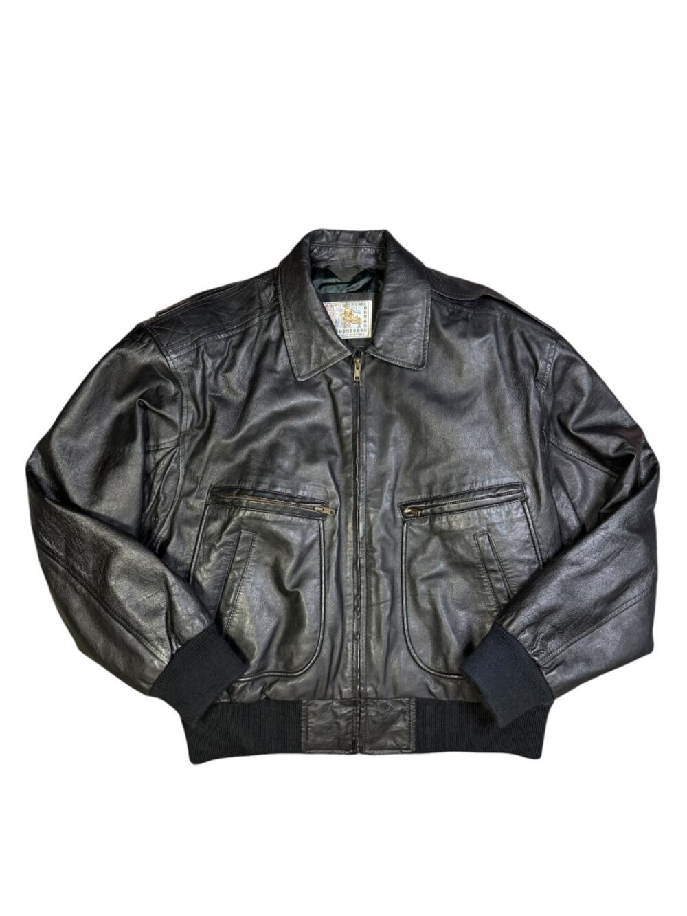 Gino Leathers Vintage Leather Bomber Jacket Black Medium